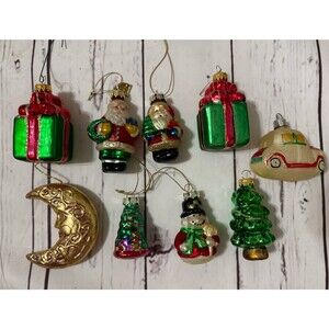 Christmas Ornaments Glass Blown Lot Of 9 Some Vintage Colorful Retro